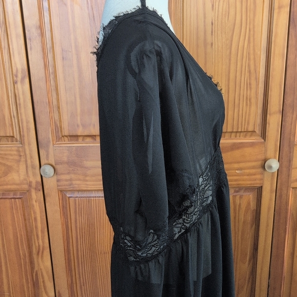 Torrid Lace Trim Kimono Robe Duster Lingerie Cover Up Black Dress 3        C483 - Picture 5 of 8